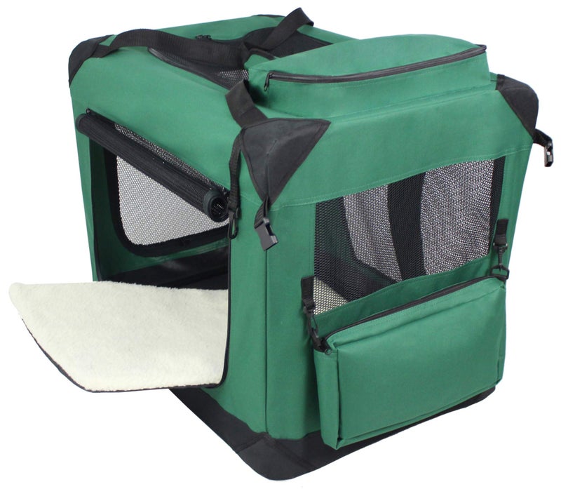 EliteField 3-Door Folding Soft Dog Crate with Carrying Bag and Fleece Bed (2 Year Warranty), Indoor & Outdoor Pet Home (20" L x 14" W x 14" H, Green) - Image 3